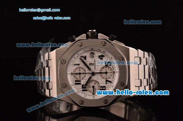 Audemars Piguet Royal Oak Offshore White Themes Swiss Valjoux 7750 Automatic Movement Full Steel with White Dial and Black Numeral Markers-Run 12 Second - Click Image to Close